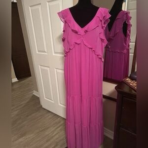 Elegant Pink Ruffle Maxi Dress
